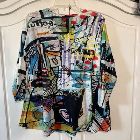 ET Lois Blouse Art To Wear Colorful 3/4 Sleeve Abstract, Size Medium - Picture 2 of 10